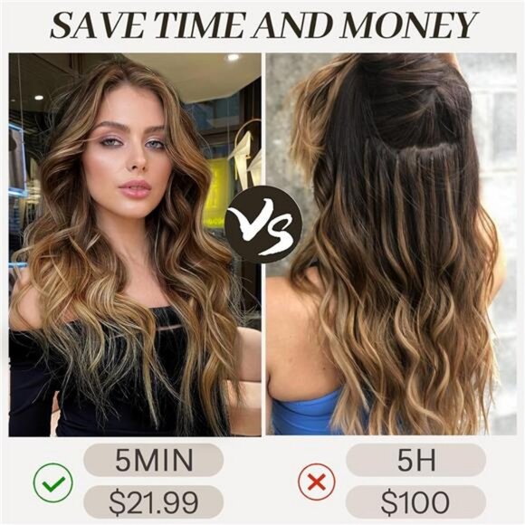 Clip in Long Wavy Synthetic Hair Extension 20 Inch 4PCS Balayage